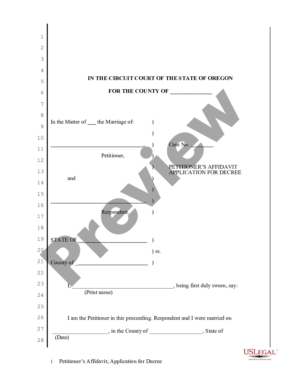 page 0 Petitioner's Affidavit Application for Decree preview