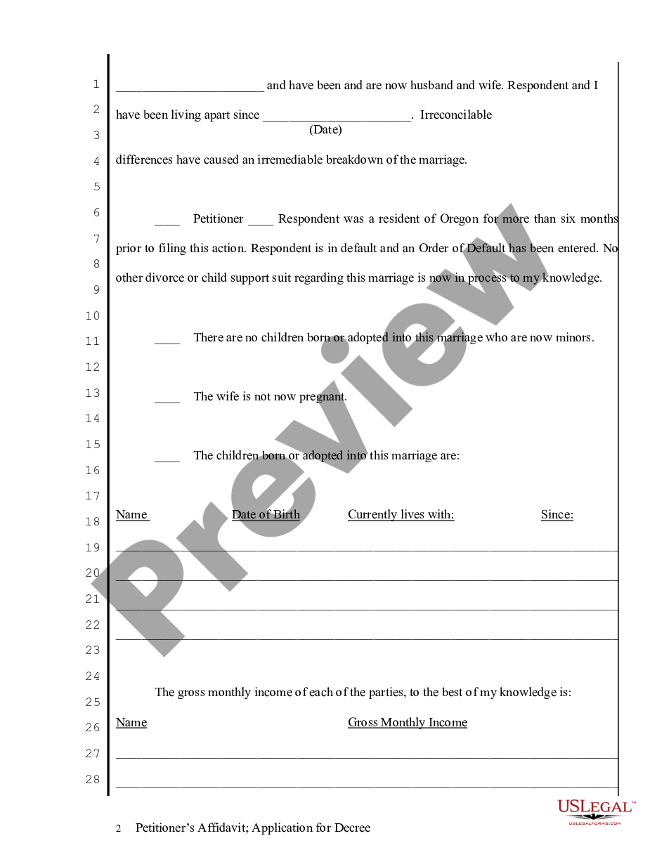 page 1 Petitioner's Affidavit Application for Decree preview