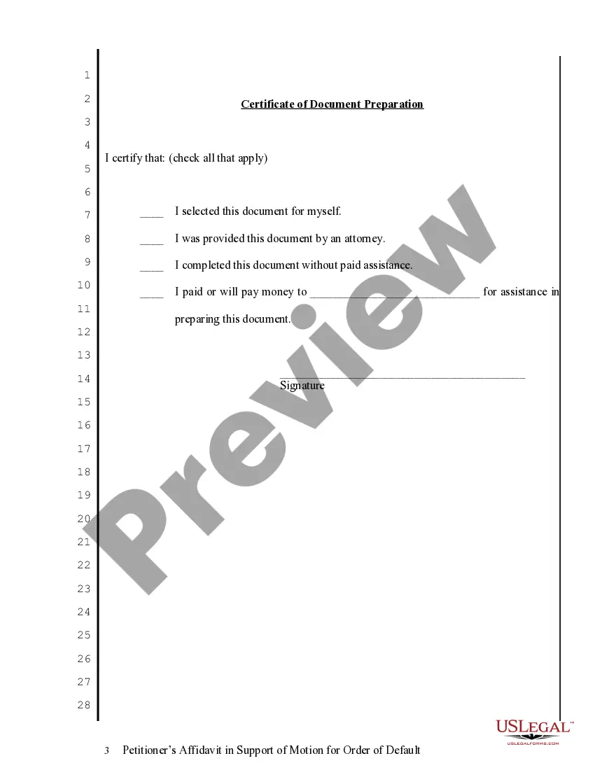 Preview Petitioners Affidavit in Support of Motion for Order of Default