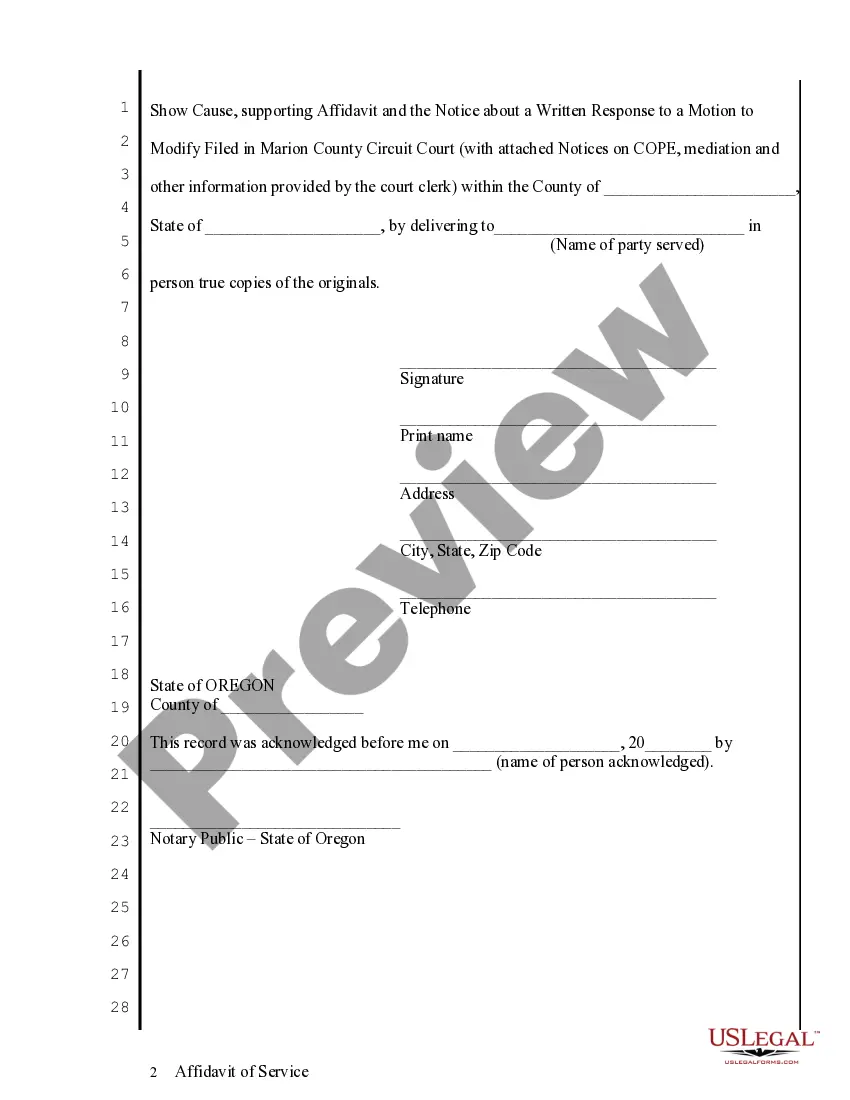 Preview Affidavit of Service regarding various Motions, Orders, etc regarding COPE