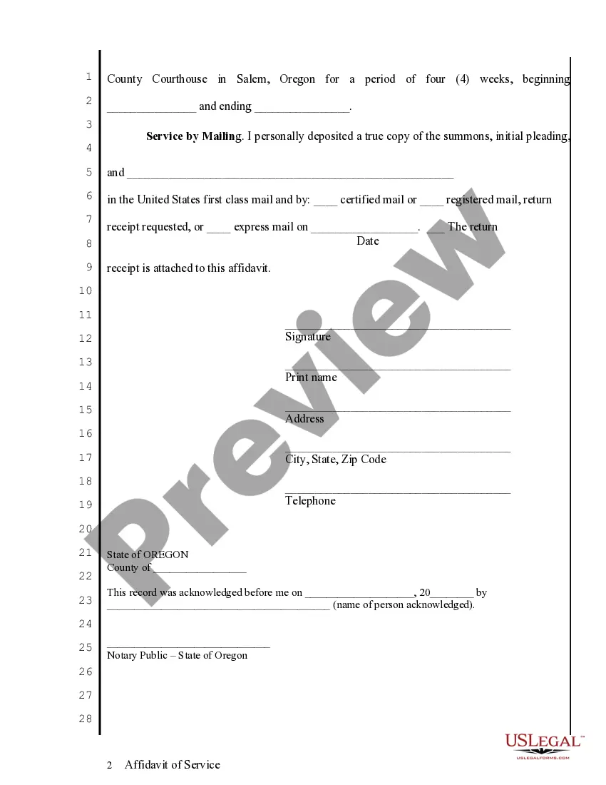 Get Affidavit of Service - Posting or Mailing Preview Affidavit of Service - Posting or Mailing