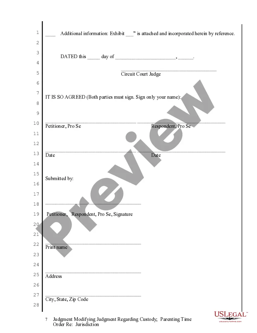 Get Judgment Modifying Judgment regarding Custody - Parenting Time - Jurisdiction Order Preview Judgment Modifying Judgment regarding Custody - Parenting Time - Jurisdiction Order