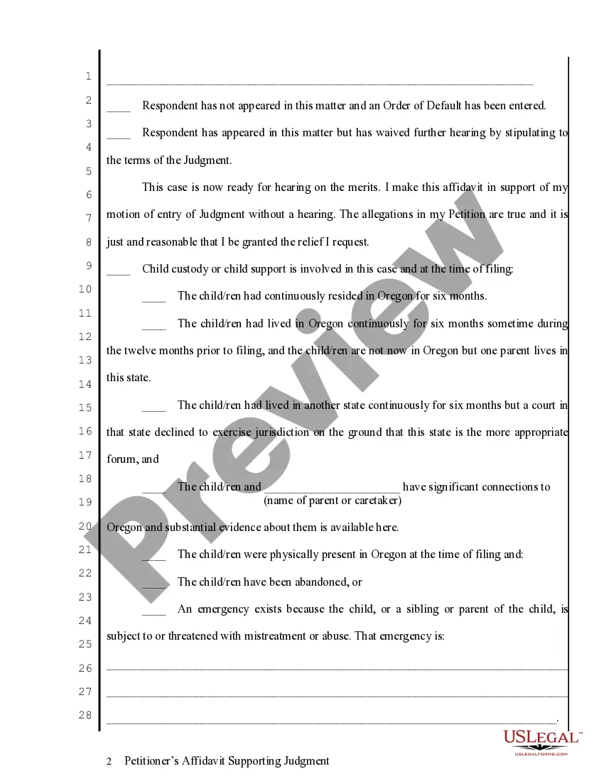 Preview Petitioner's Affidavit Supporting Judgment