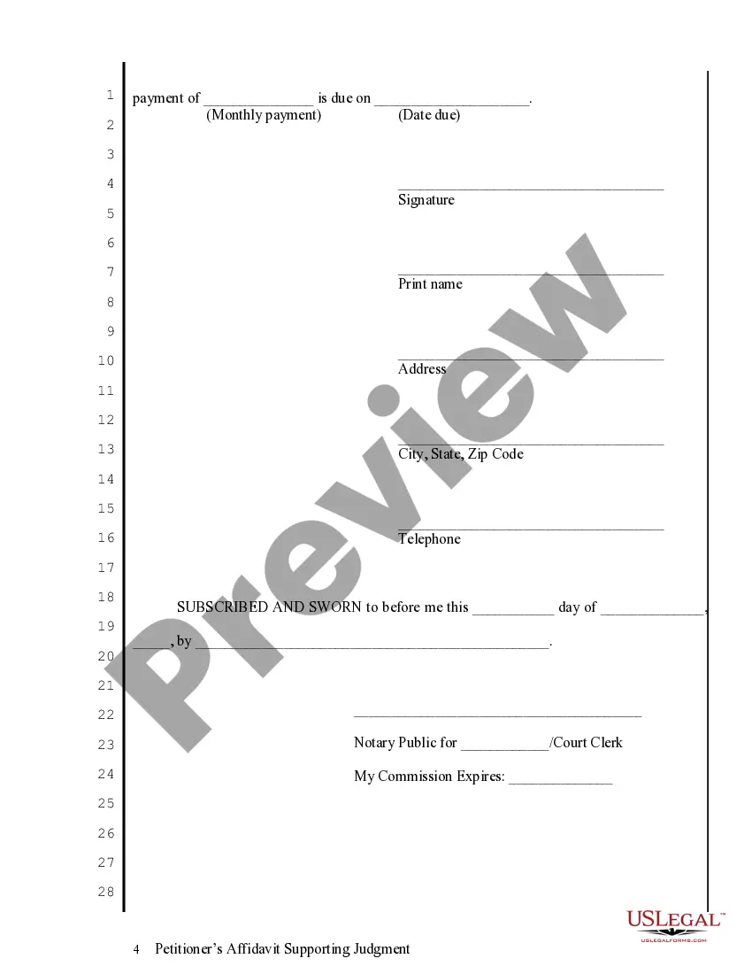 Preview Petitioner's Affidavit Supporting Judgment
