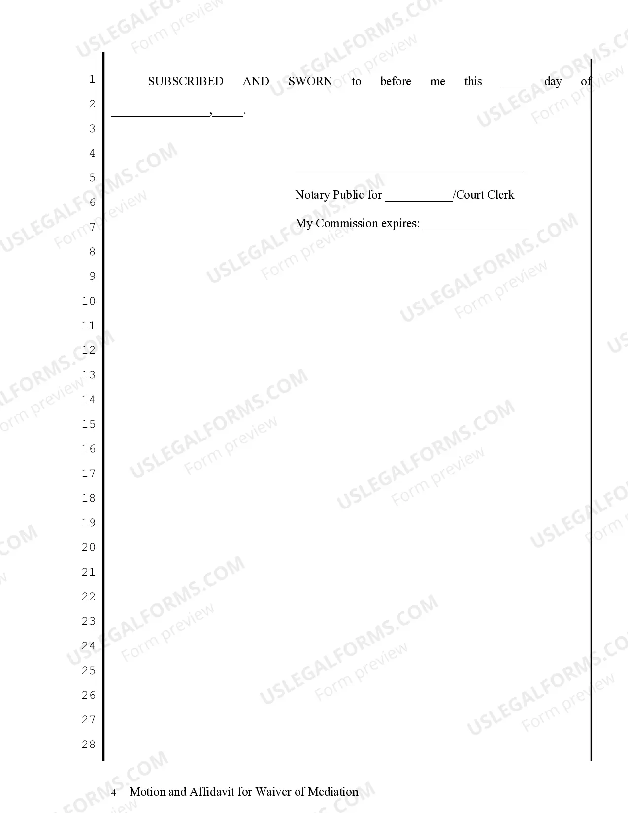 Preview Motion and Affidavit for Waiver of Mediation