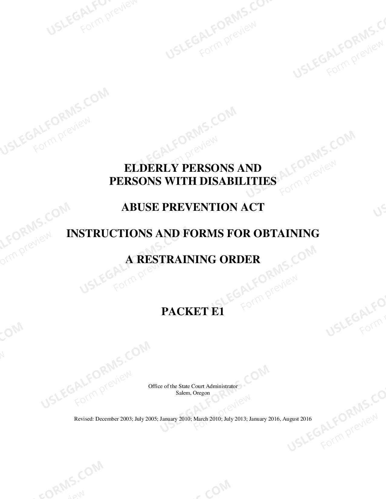 Preview Elder Abuse Prevention Act - EAPA Instructions for Obtaining a Restraining Order