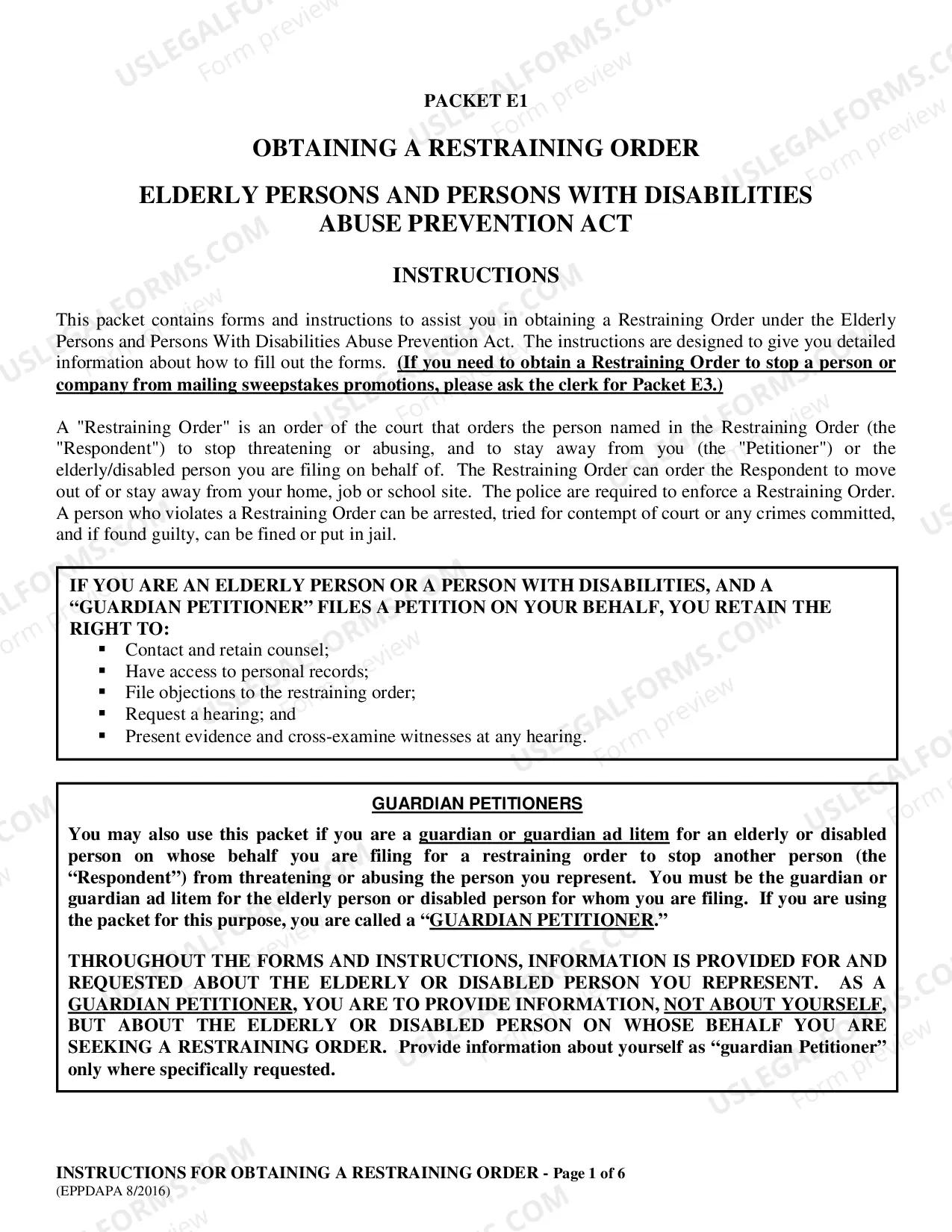Preview Elder Abuse Prevention Act - EAPA Instructions for Obtaining a Restraining Order