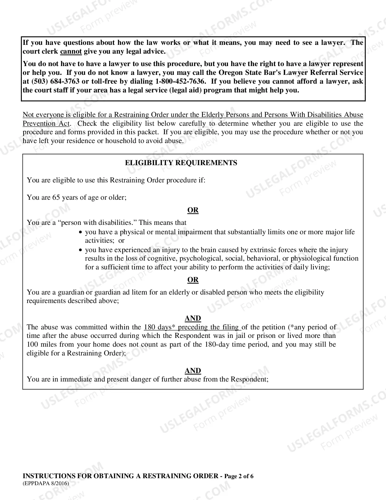 Preview Elder Abuse Prevention Act - EAPA Instructions for Obtaining a Restraining Order