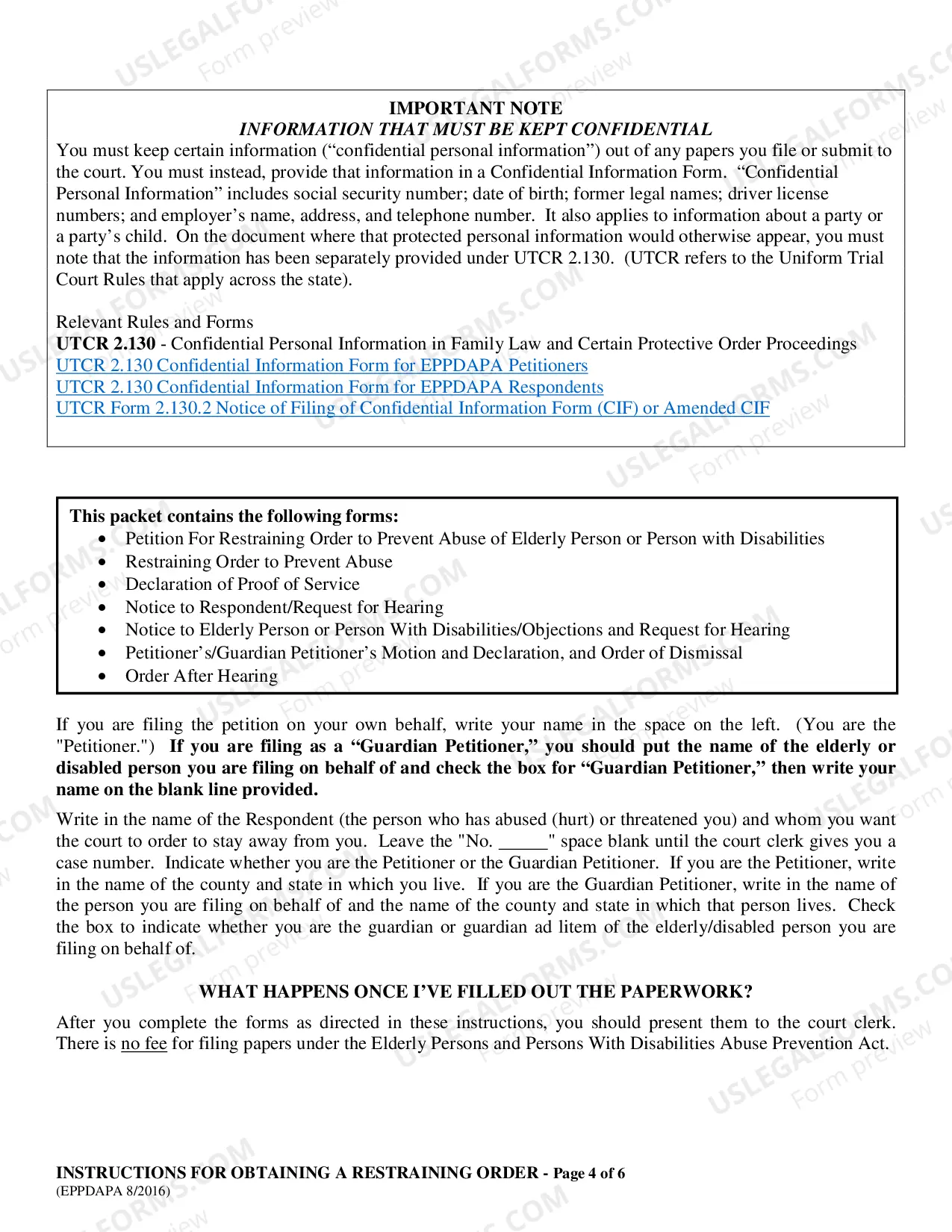 Preview Elder Abuse Prevention Act - EAPA Instructions for Obtaining a Restraining Order