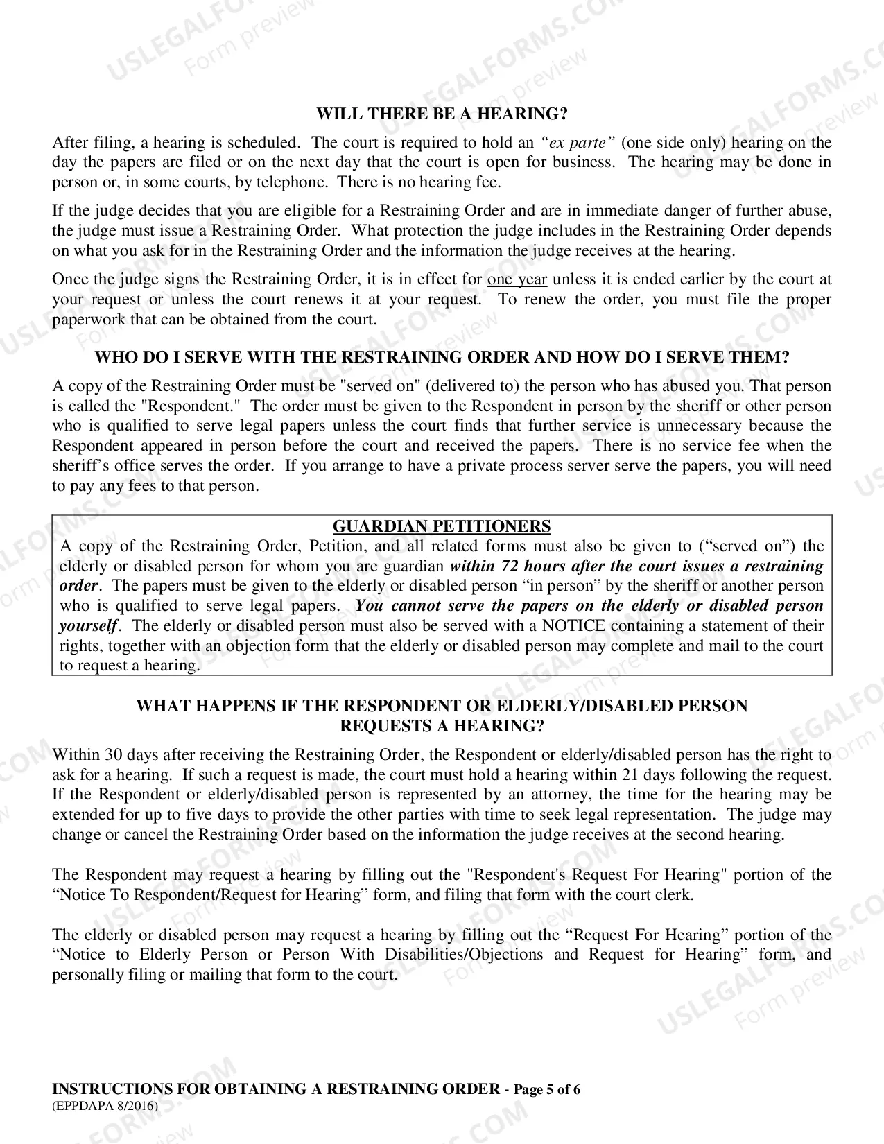 Preview Elder Abuse Prevention Act - EAPA Instructions for Obtaining a Restraining Order