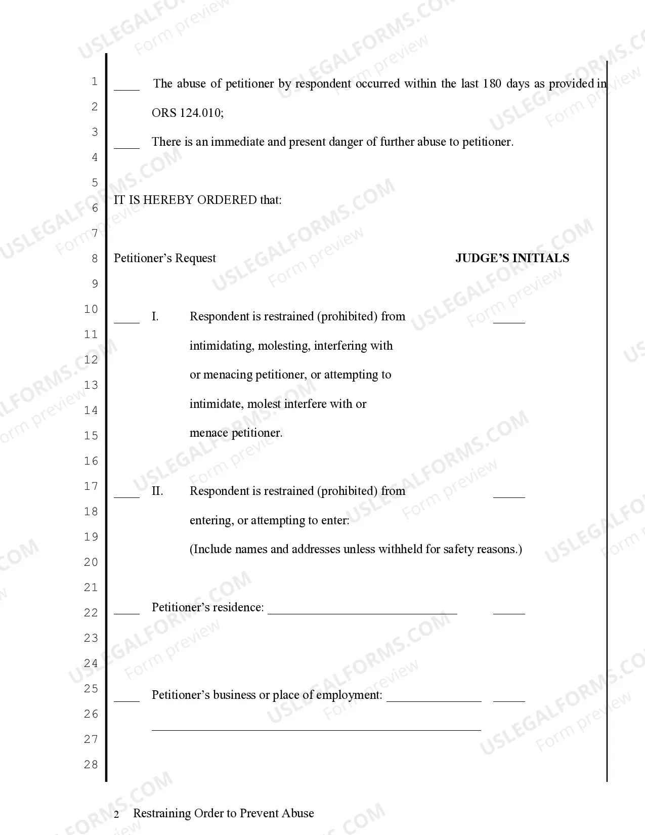Preview Restraining Order to Prevent Abuse