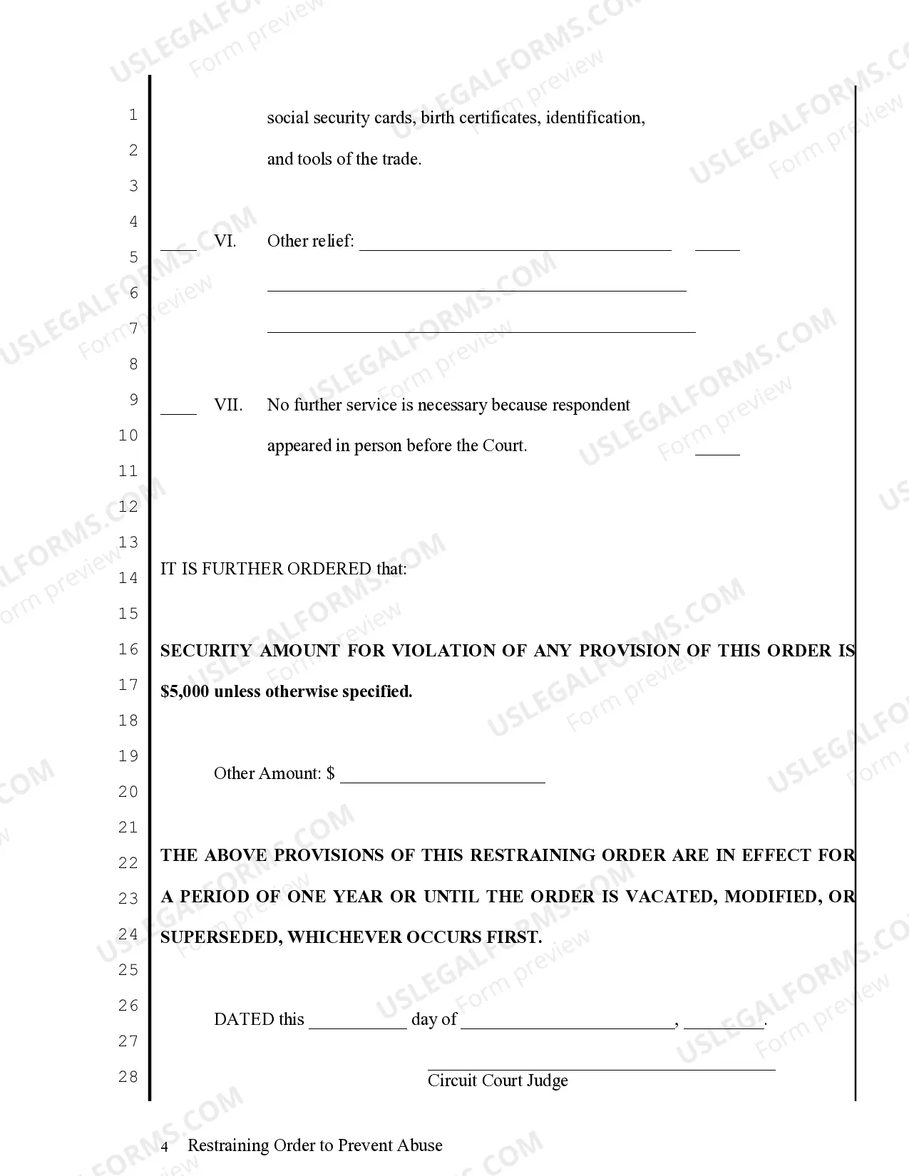 Preview Restraining Order to Prevent Abuse