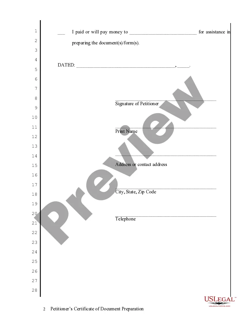 Preview Petitioner's Certificate of Document Preparation