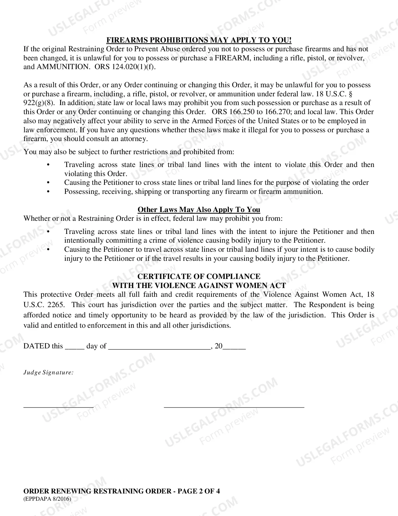 Preview Motion - Affidavit and Order Renewing EAPA Restraining Order