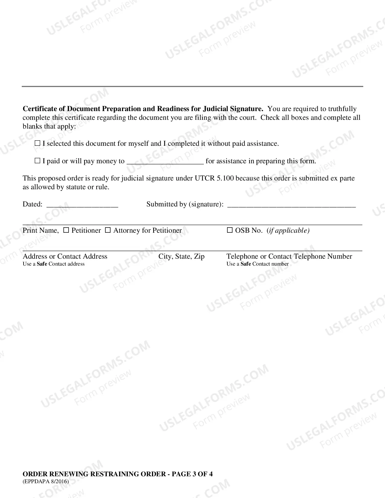 Preview Motion - Affidavit and Order Renewing EAPA Restraining Order