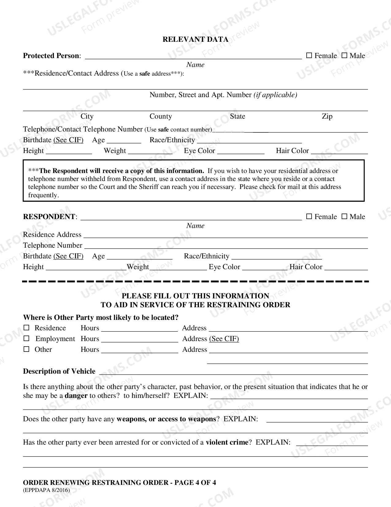 Preview Motion - Affidavit and Order Renewing EAPA Restraining Order
