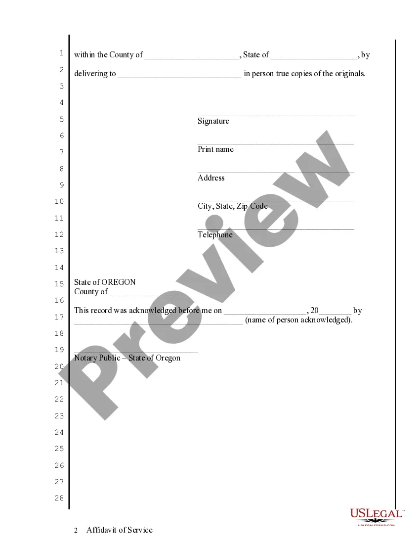 Get Affidavit of Service - Personal Service Preview Affidavit of Service - Personal Service