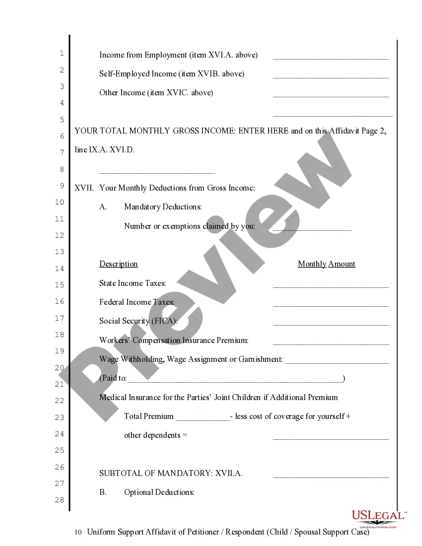 Get Uniform Support Affidavit - Child Spousal Support Preview Uniform Support Affidavit - Child Spousal Support
