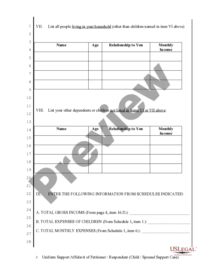 Get Uniform Support Affidavit - Child Spousal Support Preview Uniform Support Affidavit - Child Spousal Support