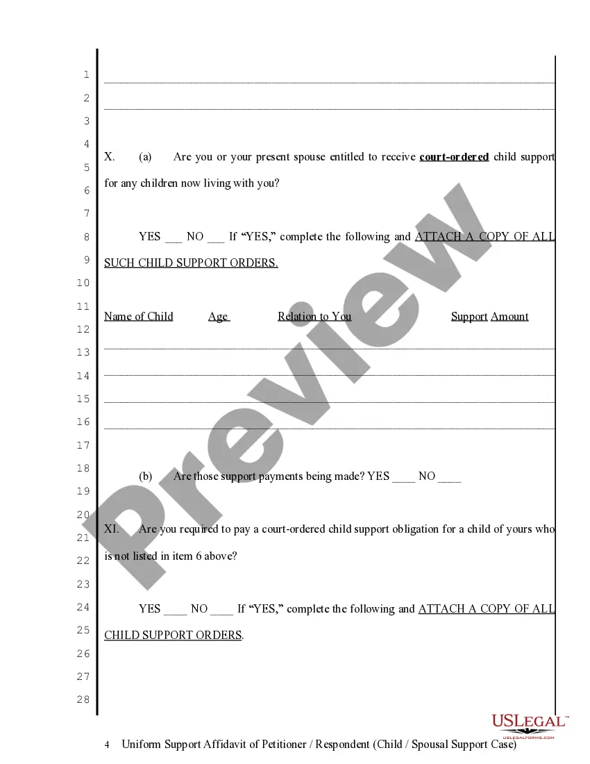 Get Uniform Support Affidavit - Child Spousal Support Preview Uniform Support Affidavit - Child Spousal Support