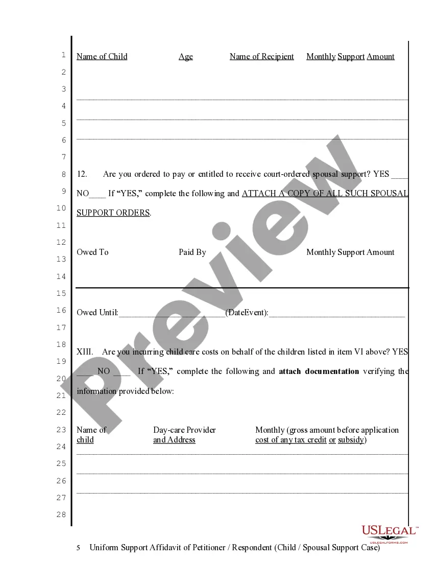 Get Uniform Support Affidavit - Child Spousal Support Preview Uniform Support Affidavit - Child Spousal Support