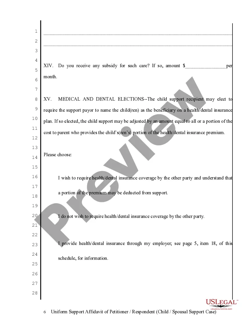 Get Uniform Support Affidavit - Child Spousal Support Preview Uniform Support Affidavit - Child Spousal Support