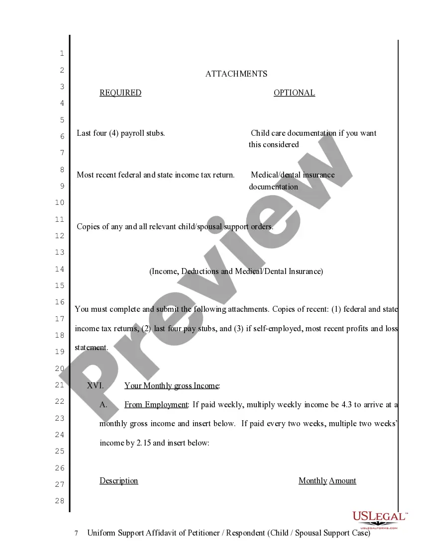 Get Uniform Support Affidavit - Child Spousal Support Preview Uniform Support Affidavit - Child Spousal Support
