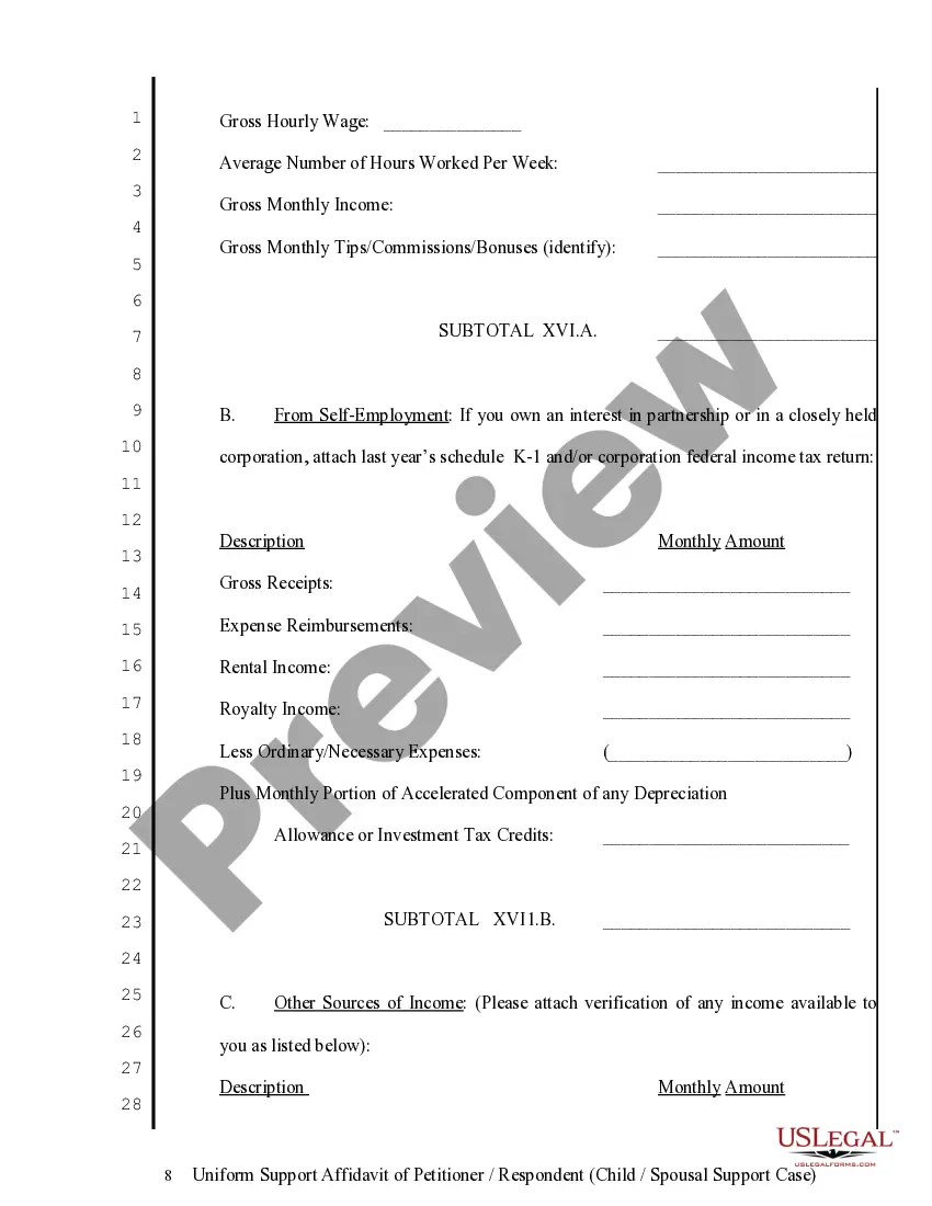 Get Uniform Support Affidavit - Child Spousal Support Preview Uniform Support Affidavit - Child Spousal Support