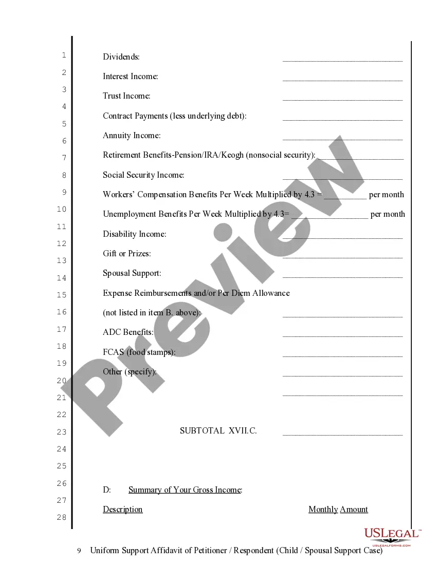 Get Uniform Support Affidavit - Child Spousal Support Preview Uniform Support Affidavit - Child Spousal Support