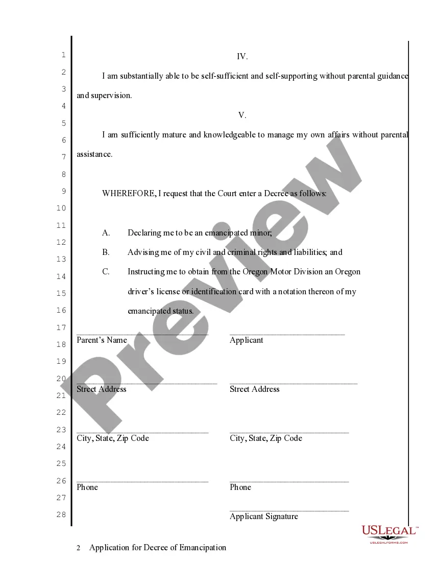 Preview Application for Decree of Emancipation