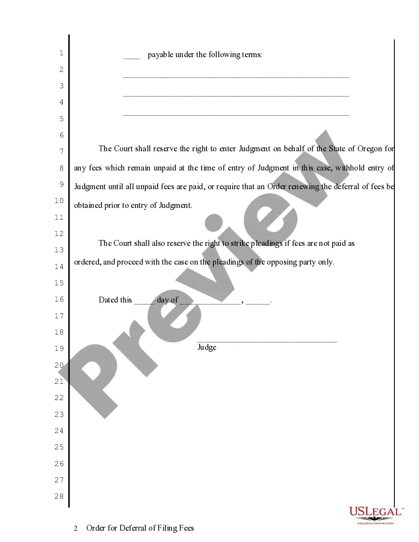 Preview Order for Deferral of Filing Fee
