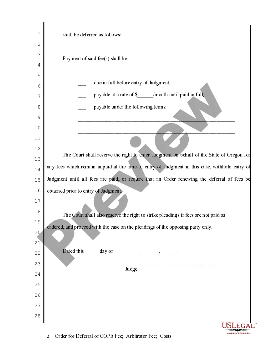 Preview Order for Deferral of Various Fees