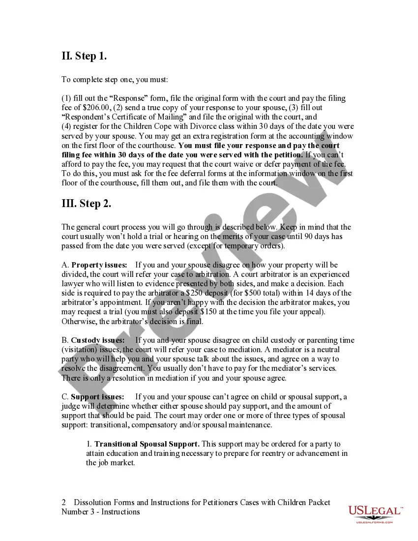Preview Dissolution Forms and Instructions for Petitioners for Cases with Children - Packet 3