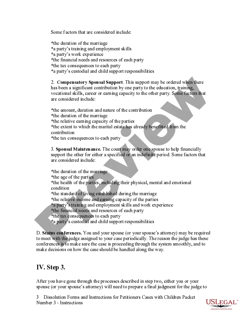 Preview Dissolution Forms and Instructions for Petitioners for Cases with Children - Packet 3