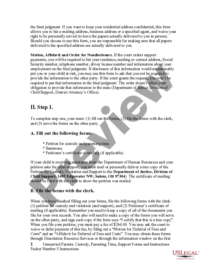 Get Unmarried Parents - Custody - Support - Forms and Instructions - Packet 5 Preview Unmarried Parents - Custody - Support - Forms and Instructions - Packet 5