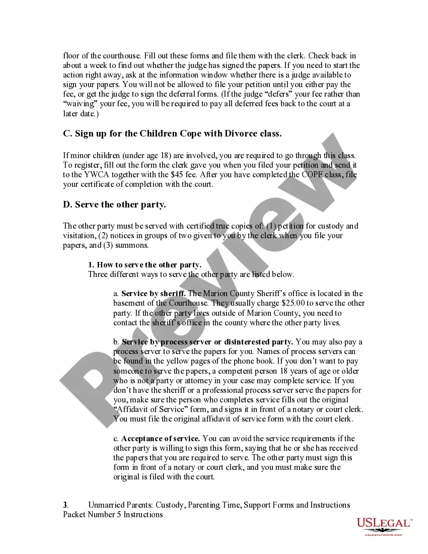 Get Unmarried Parents - Custody - Support - Forms and Instructions - Packet 5 Preview Unmarried Parents - Custody - Support - Forms and Instructions - Packet 5