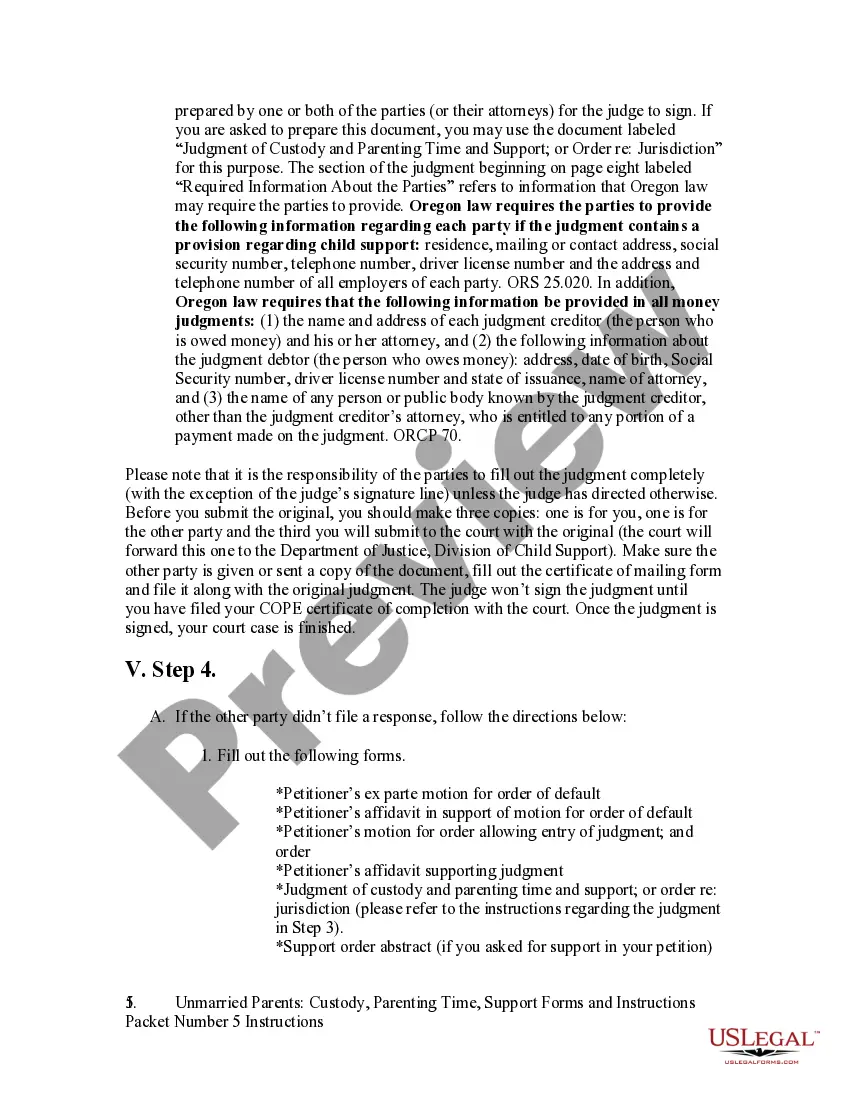 Get Unmarried Parents - Custody - Support - Forms and Instructions - Packet 5 Preview Unmarried Parents - Custody - Support - Forms and Instructions - Packet 5