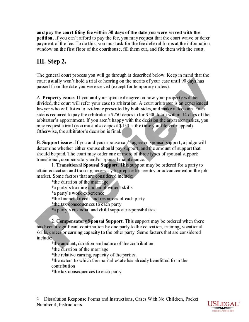 Preview Instructions for Dissolution for Cases With NO Children