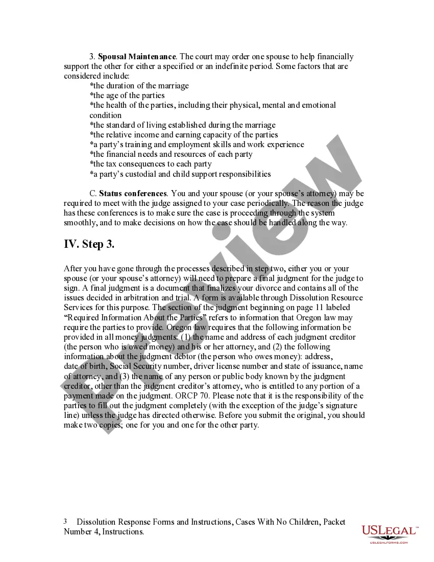 Preview Instructions for Dissolution for Cases With NO Children