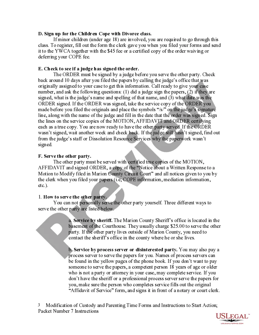 Get Modification of Custody and Parenting Time Forms and Instructions to Start Action - Packet 7 Preview Modification of Custody and Parenting Time Forms and Instructions to Start Action - Packet 7