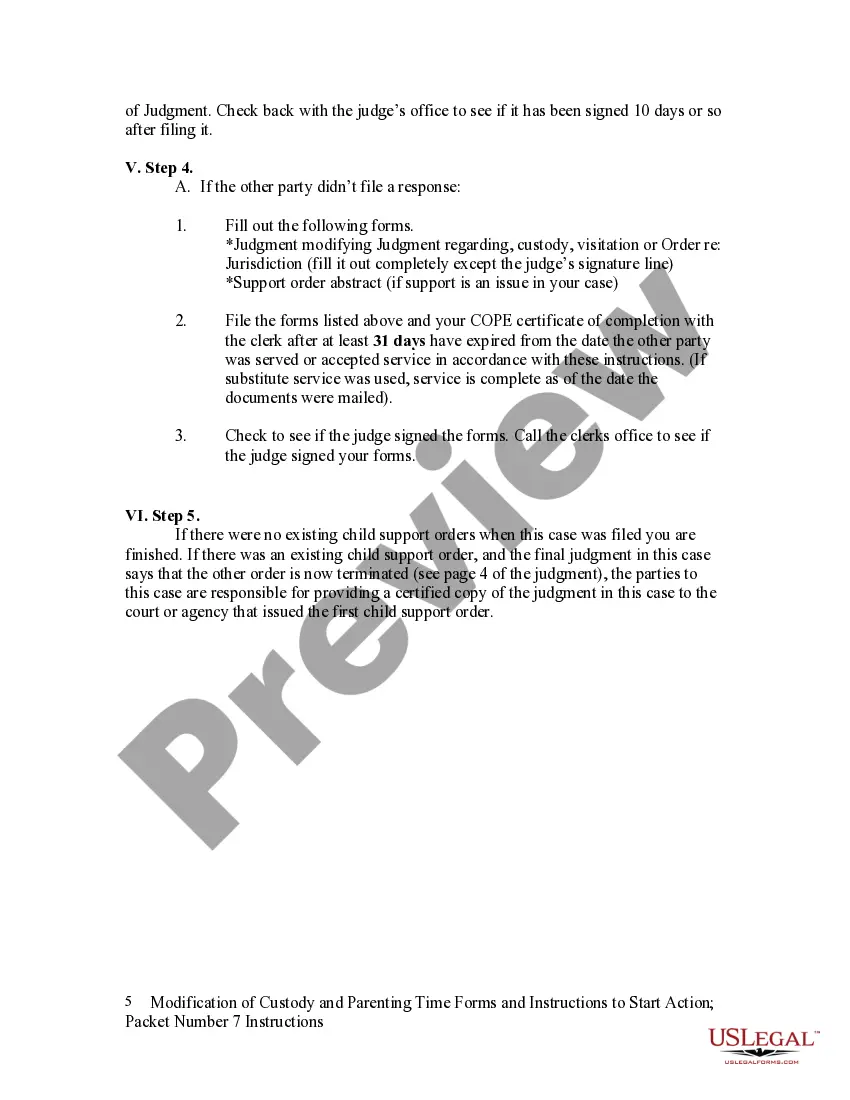 Get Modification of Custody and Parenting Time Forms and Instructions to Start Action - Packet 7 Preview Modification of Custody and Parenting Time Forms and Instructions to Start Action - Packet 7