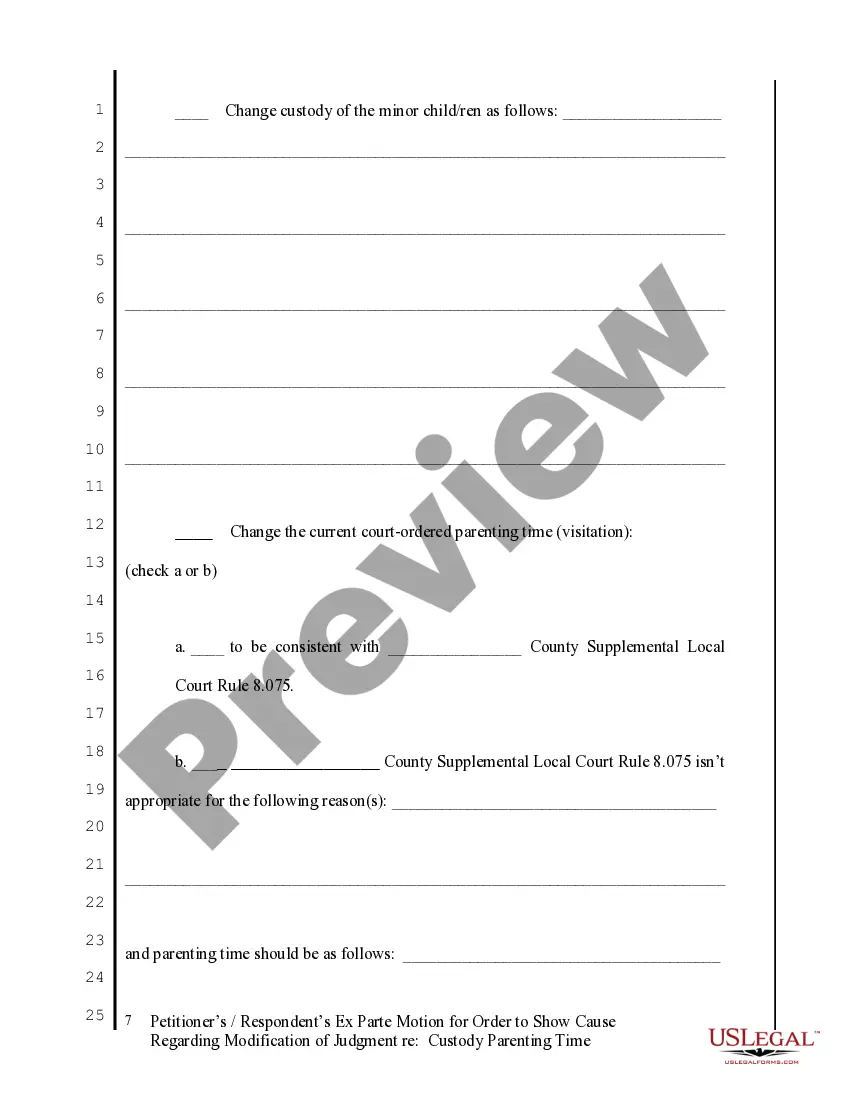 Get Modification of Custody and Parenting Time Forms and Instructions to Start Action - Packet 7 Preview Modification of Custody and Parenting Time Forms and Instructions to Start Action - Packet 7