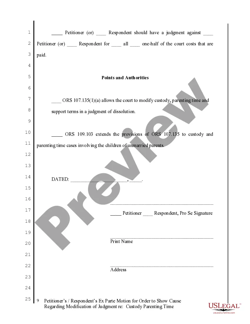 Get Modification of Custody and Parenting Time Forms and Instructions to Start Action - Packet 7 Preview Modification of Custody and Parenting Time Forms and Instructions to Start Action - Packet 7