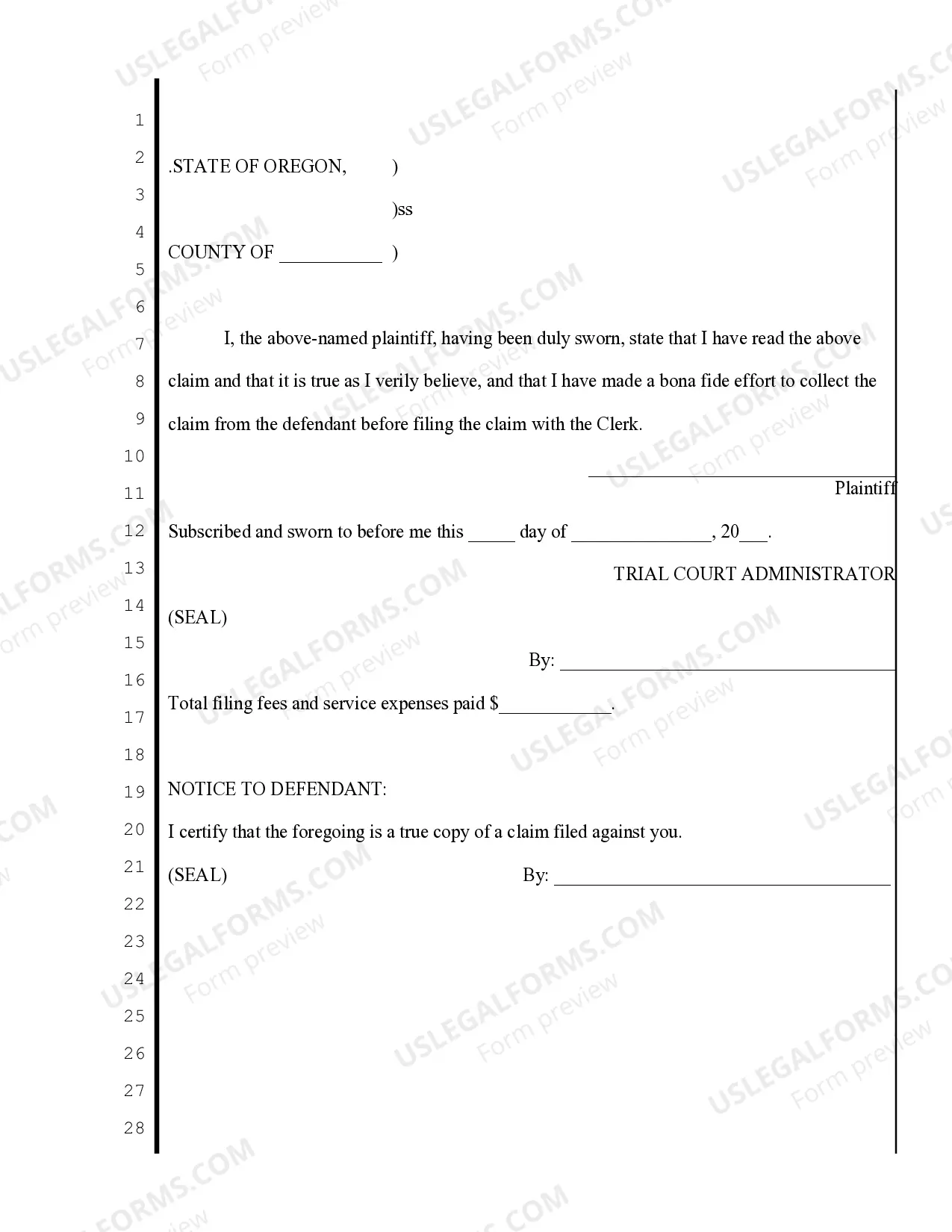 Preview Small Claims Claim