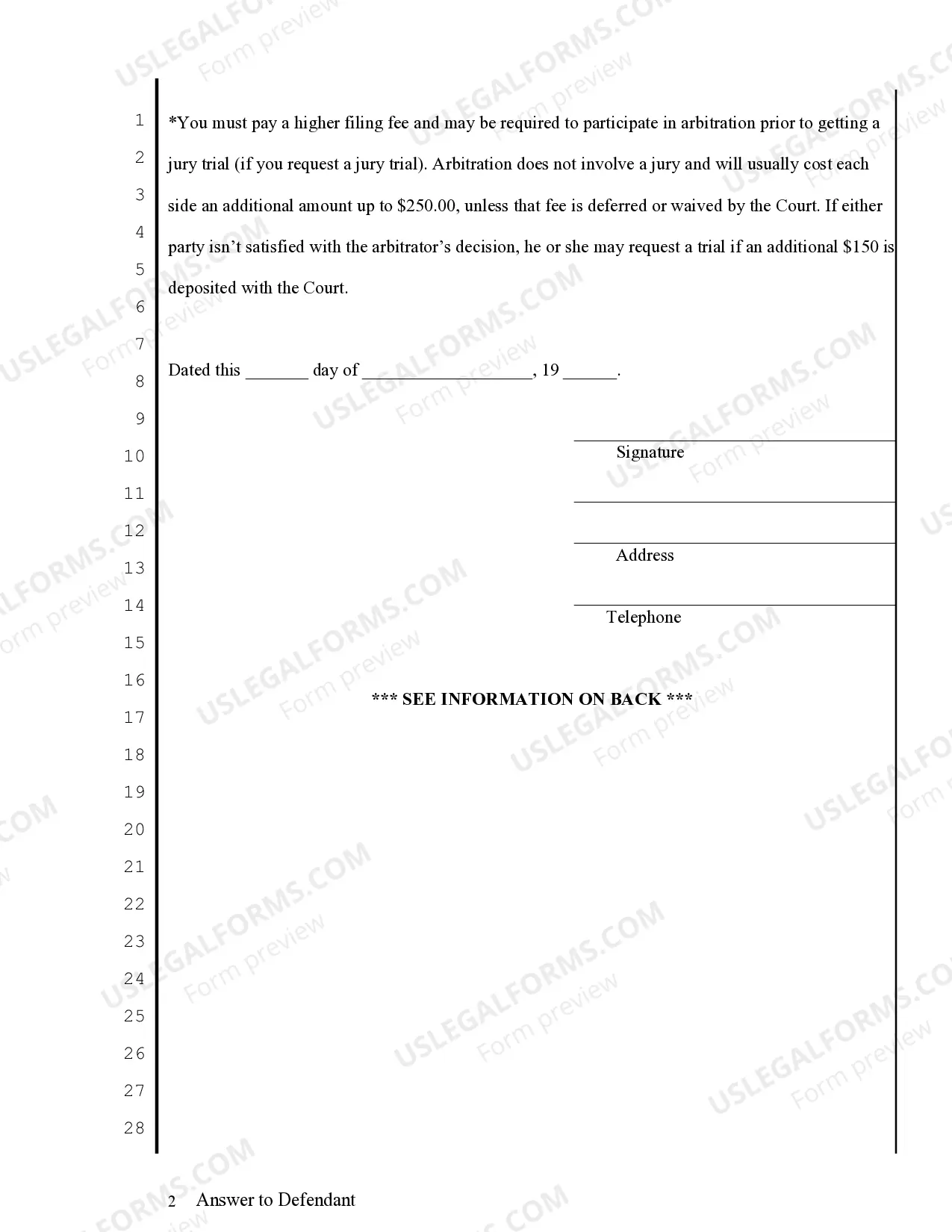 Preview Defendant's Response Small Claims