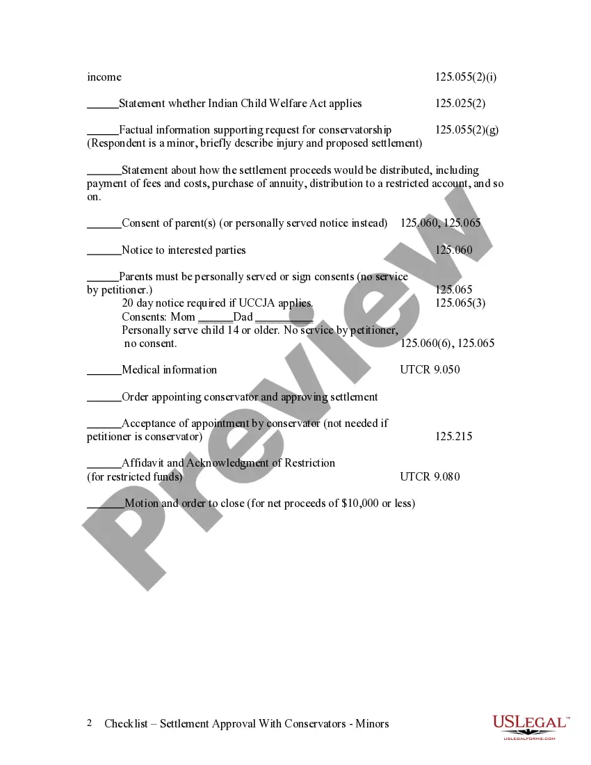 Preview Checklist Settlement Approval w Minors