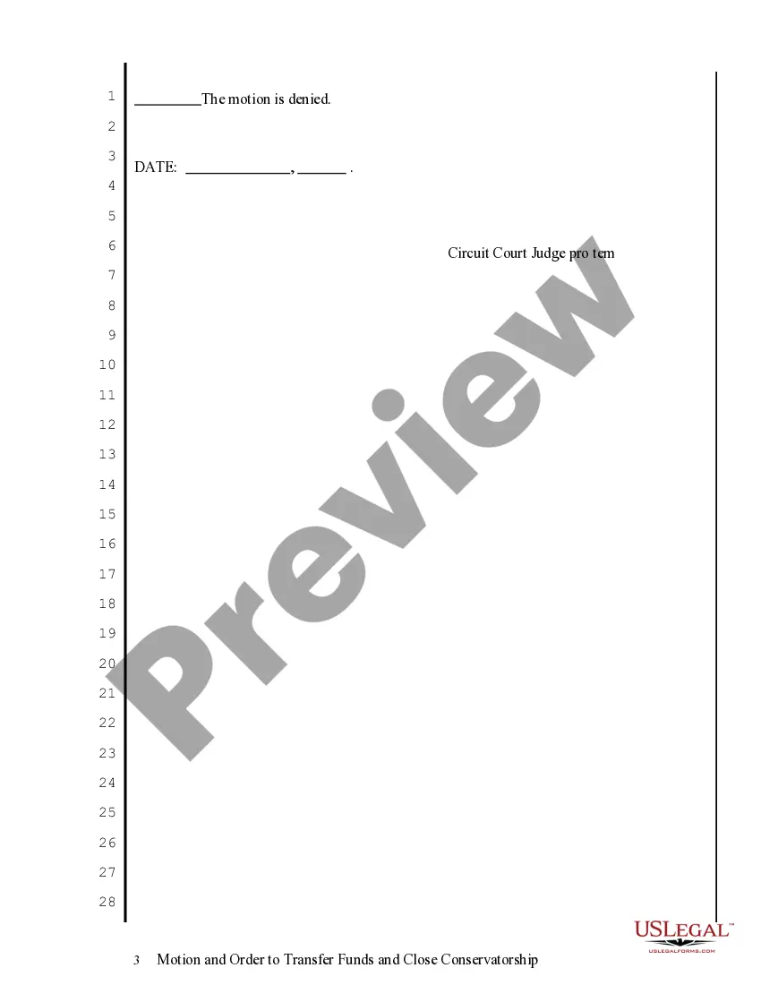 Preview Motion and Order to Transfer Funds and Close Conservatorship