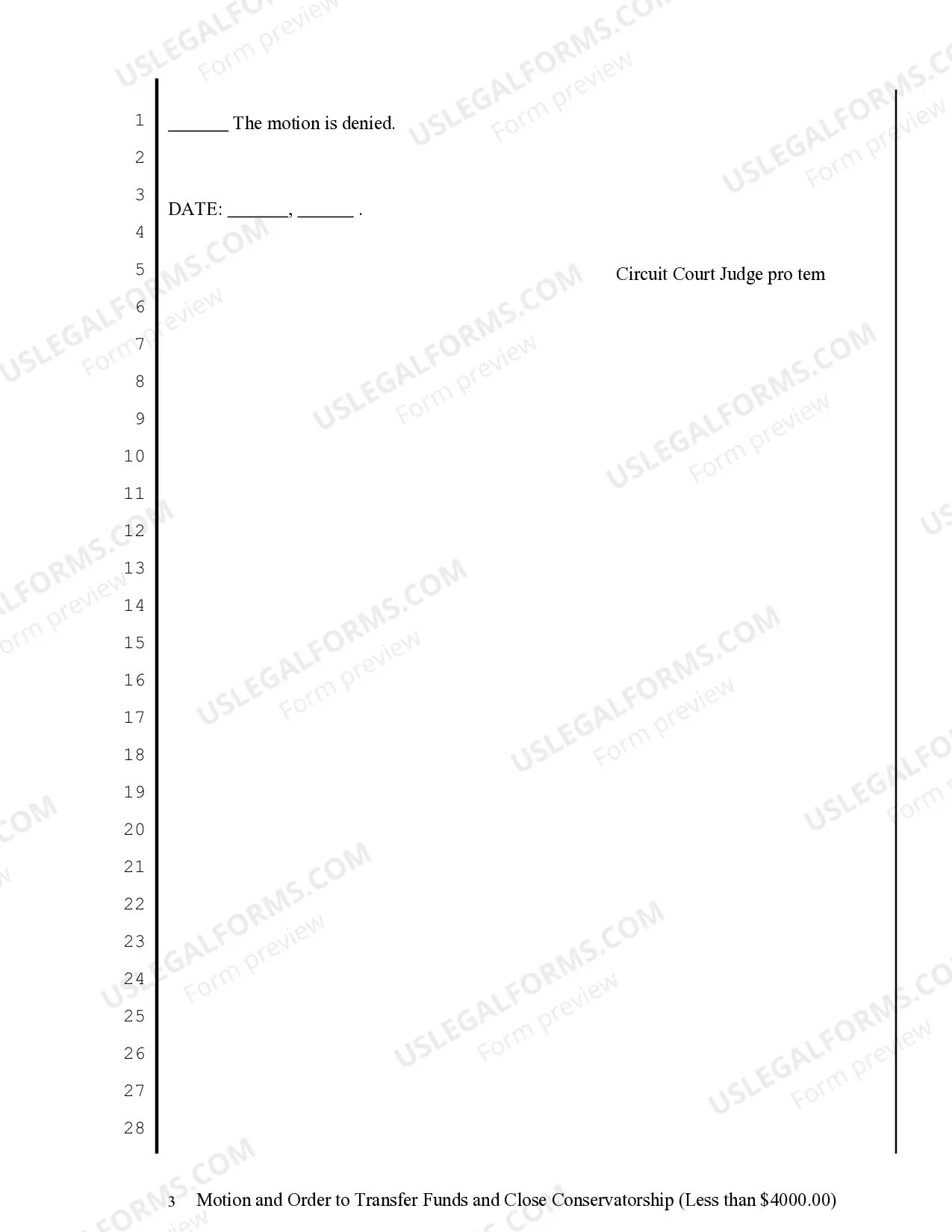 Preview Motion and Order to Transfer Funds and Close Conservatorship less than $4K