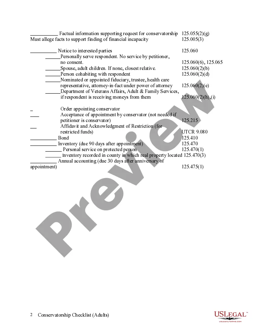 Preview Conservatorship Checklist - Adults