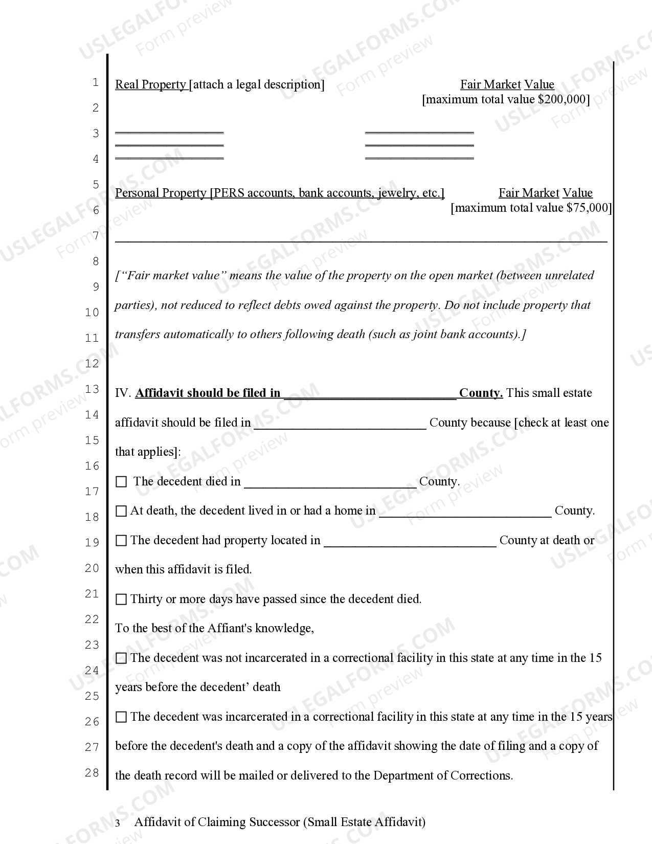 Oregon Small Estate Affidavit for Estates under 75,000 Personal 200